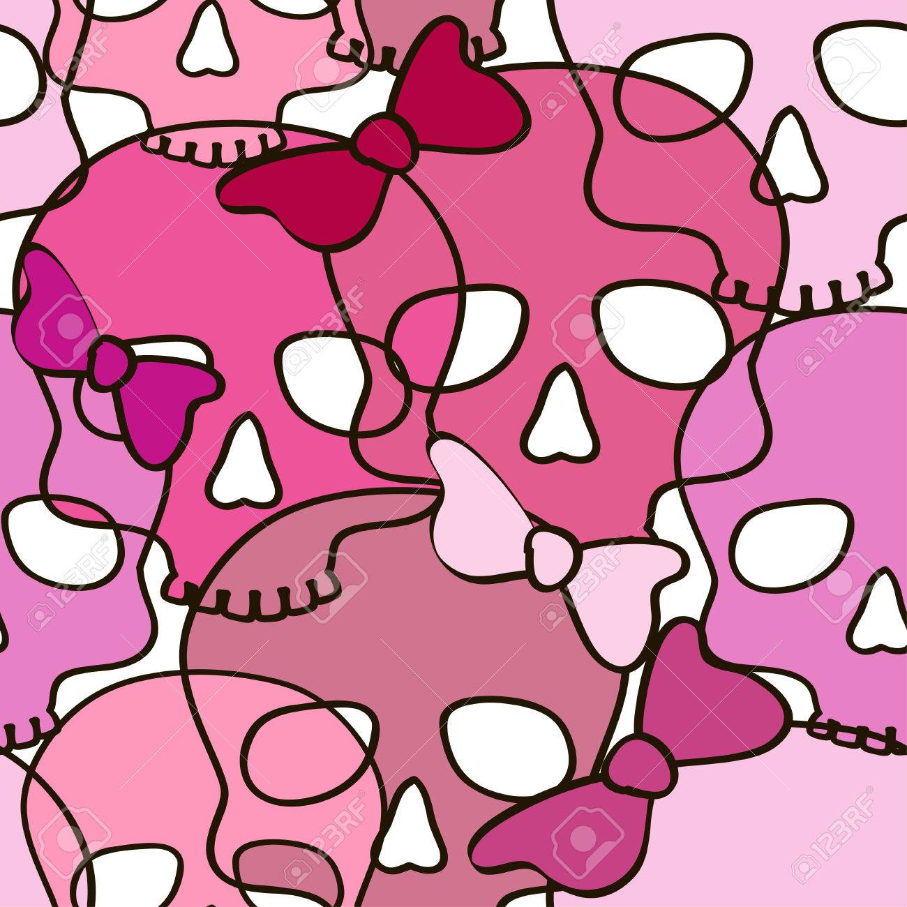 1300x1300 Seamless Pattern Of Pink Girl Skulls With Bow On A White