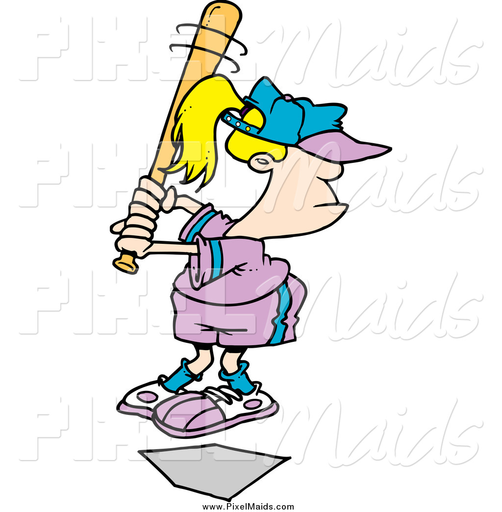 1024x1044 Clipart Of A Blond Softball Girl Up For Bat By Toonaday