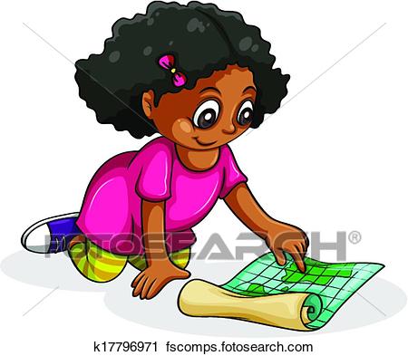 450x393 Clipart Of A Black Young Girl Studying K17796971