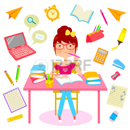 450x450 Teenage Girl Surrounded By Items Related To Studying Royalty Free