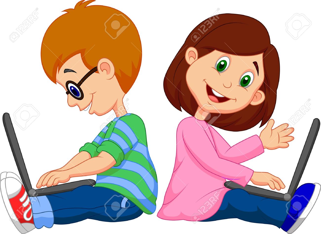 1300x948 Cartoon Boy And Girl Studying With Laptop Royalty Free Cliparts