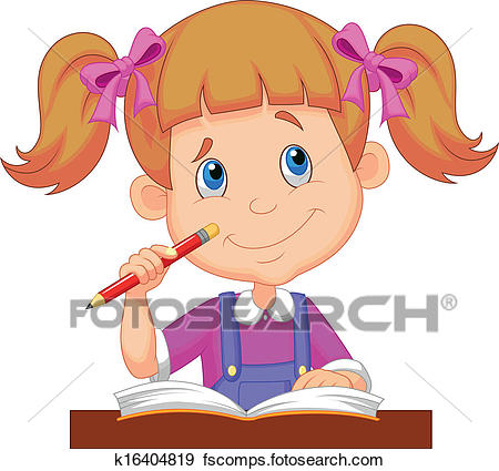 450x425 Clip Art Of Little Girl Cartoon Studying K16404819