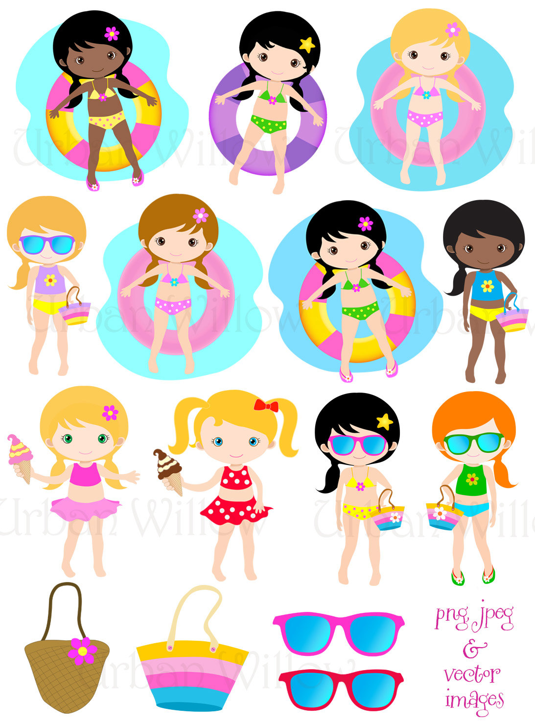 1093x1477 Pool Girl Clipart Clipart Cute Kids Swimming Digital Clipart