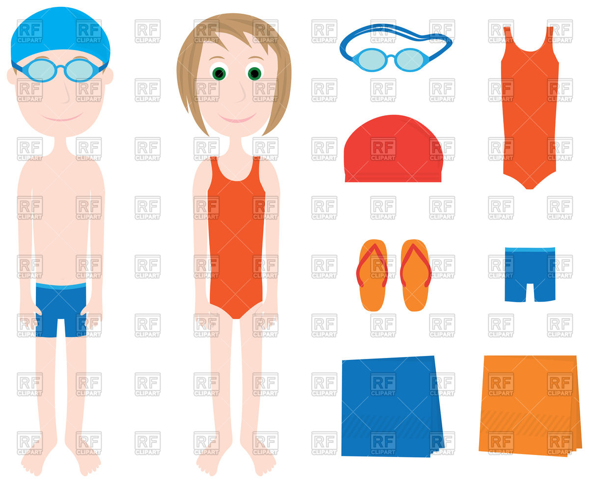 1200x985 Cartoon Boy, Girl And Swimming Equipment Royalty Free Vector Clip