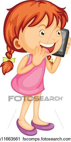 235x470 Clipart Of A Girl Talking On Mobile K11663561