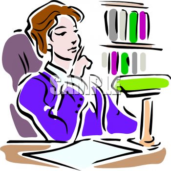 350x349 Woman Thinking In A Library