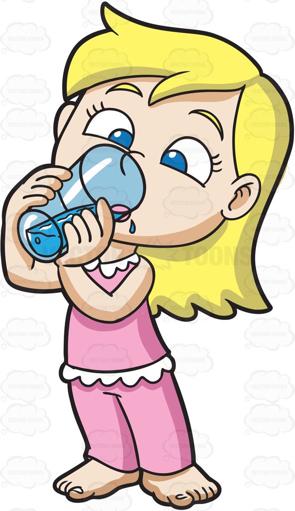 592x1024 A Young Girl Drinks Water After Waking Up Cartoon Clipart