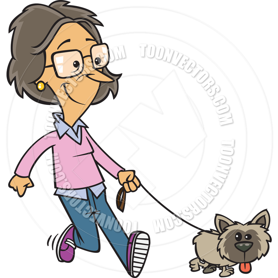 940x940 Cartoon Woman Walking Her Dog By Ron Leishman Toon Vectors Eps