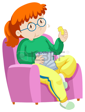 342x450 Fat Woman Eating Chips While Watching Tv Illustration Royalty Free