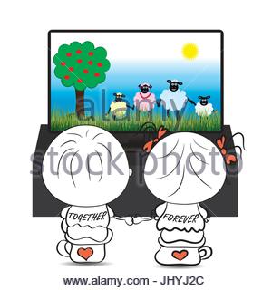 300x320 A Vector Illustration Of Couple Watching Tv