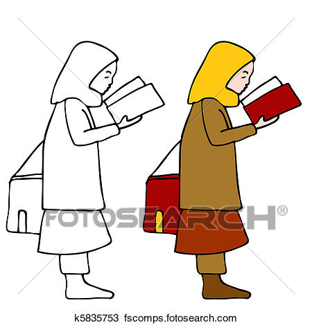 450x470 Clipart Of Muslim Girl Reading Book K5835753
