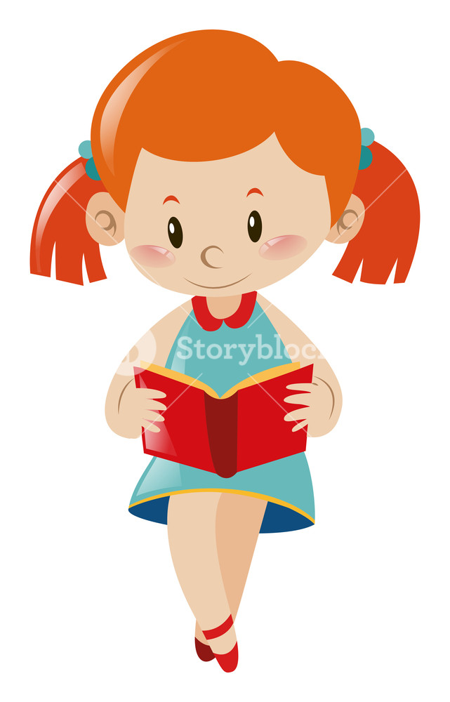 641x1000 Little Girl Reading Book Illustration Royalty Free Stock Image