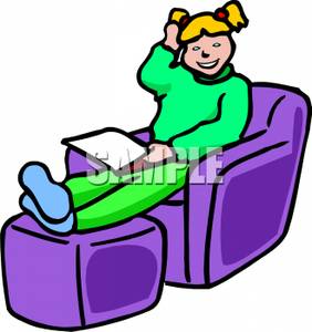 282x300 Smiling Girl Sitting In A Chair Reading Clipart Picture