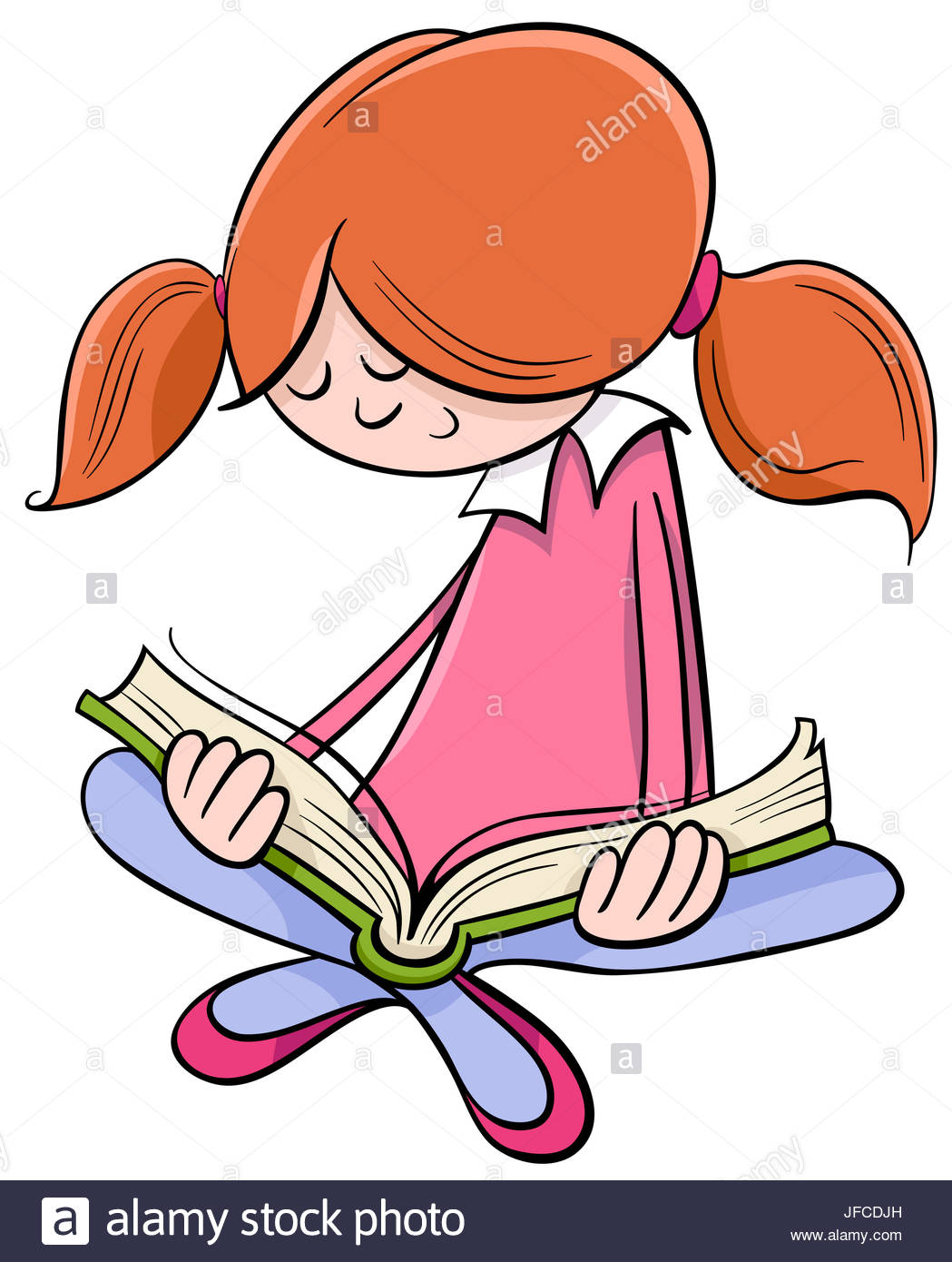 1049x1390 Girl Reading Book Cartoon Stock Photo, Royalty Free Image