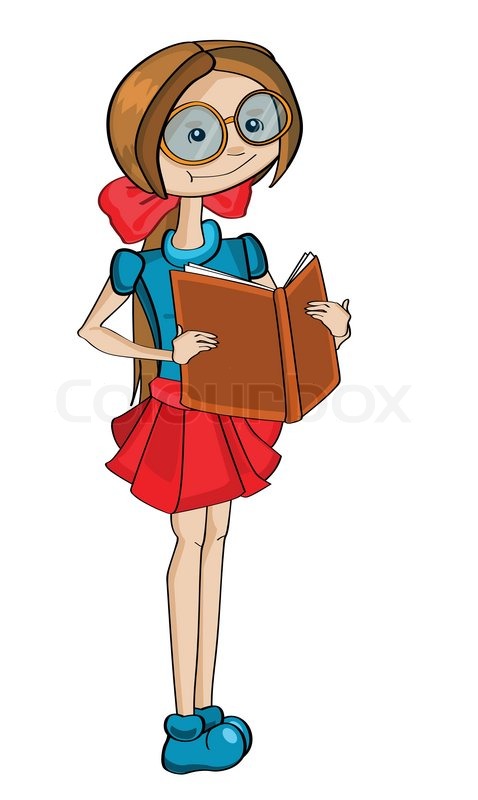 478x800 Isolated Cartoon Girl With Glasses Reading A Book Stock Vector