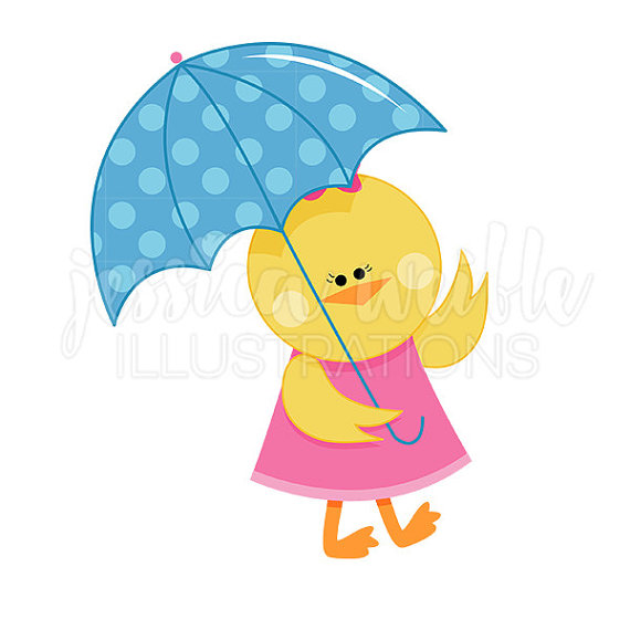 570x570 Chick With Umbrella Cute Digital Clipart Spring Rainy Day