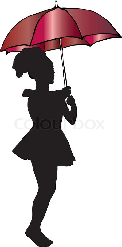 397x800 Picture A Little Girl Standing Under An Umbrella Stock Vector