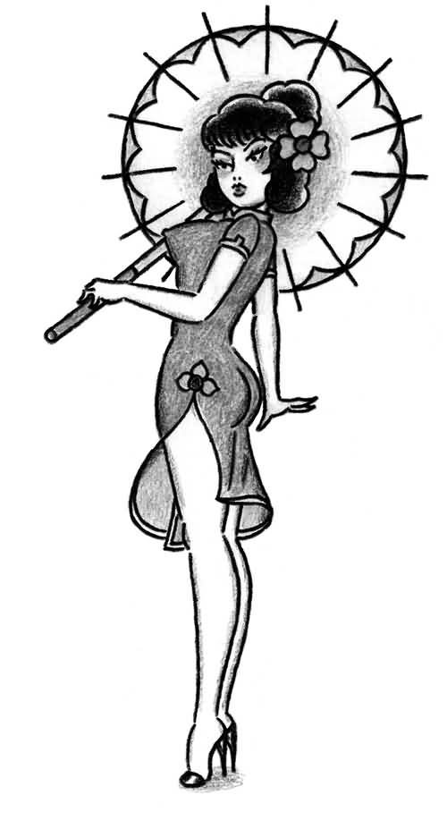 500x927 30 Awesome Pin Up Girl Tattoos Drawings