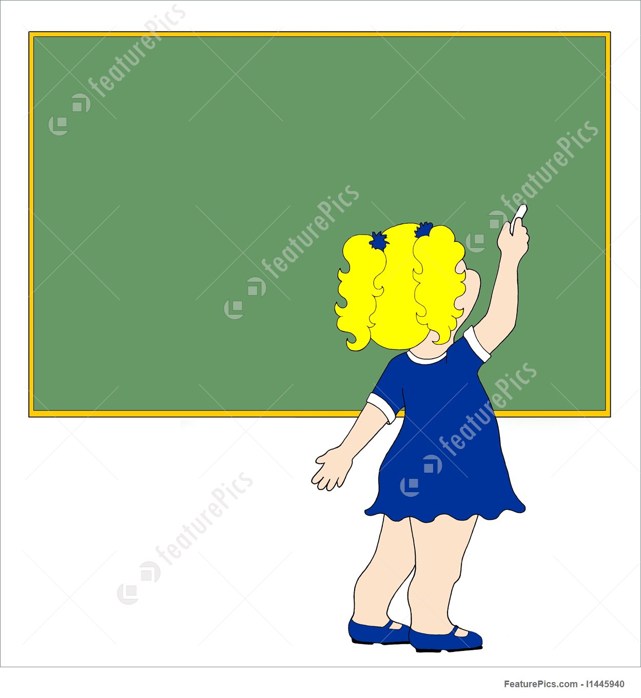 1249x1360 Girl Writing On Blank Green Chalkboard Stock Image I1445940