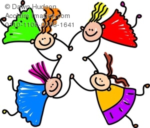 300x256 Clipart Image Of Four Happy Silly Girls Tumbling Together While