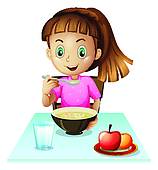 158x170 Clipart Of A Girl Eating Breakfast K19940895