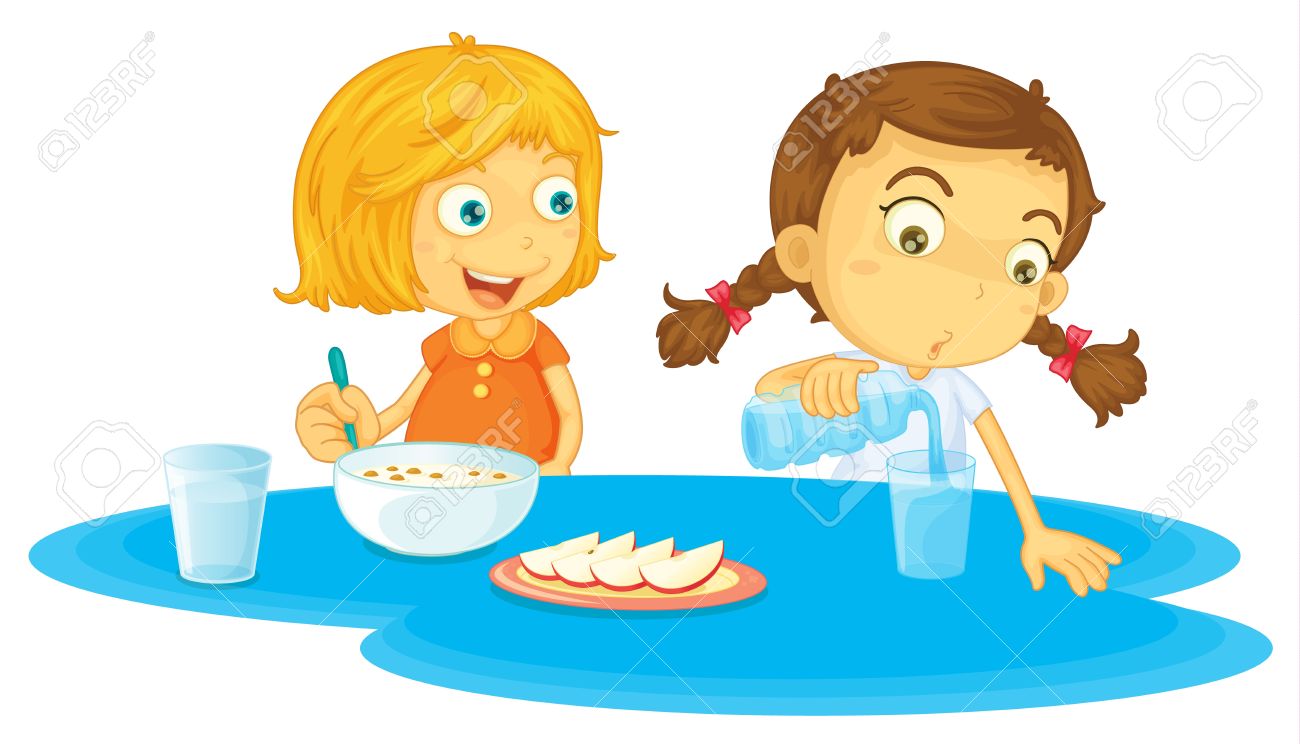 1300x744 Illustration Of Two Girls Eating Breakfasts Royalty Free Cliparts