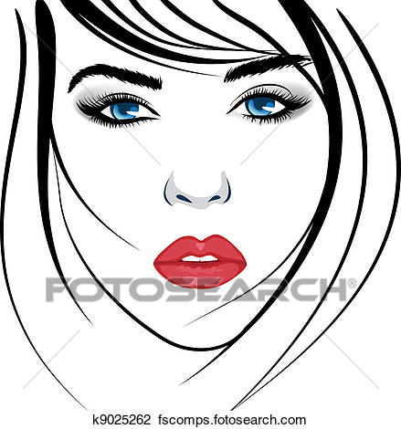 439x470 Clipart Of Beauty Girl Face. K9025262