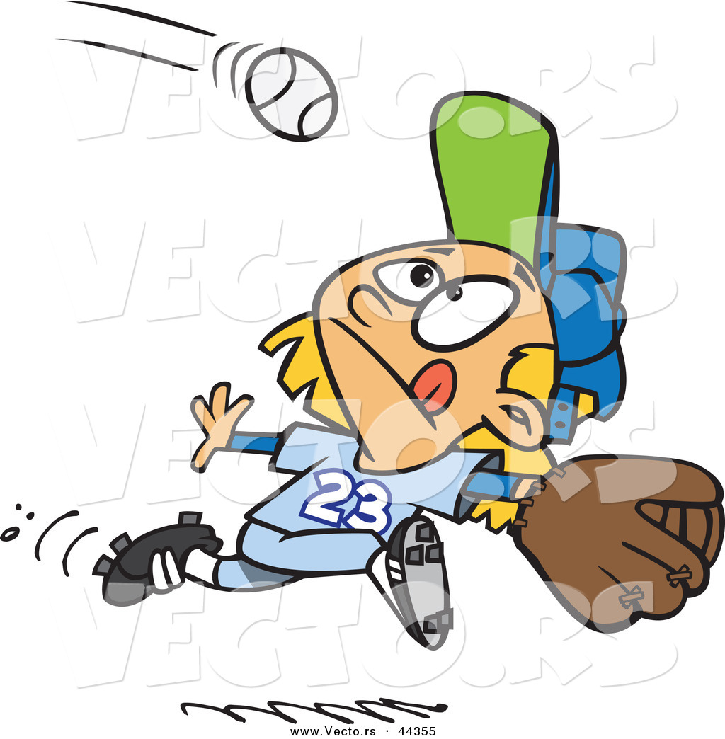 1024x1044 Vector Of A Focused Cartoon Girl Running To Catch A Baseball By