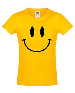 240x300 Smiley Face Girls T Shirt 3 13 Years Yellow Funny Printed Rave 80s