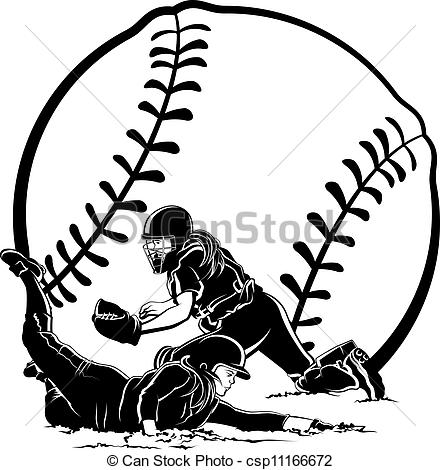440x470 Softball Clipart Black And White