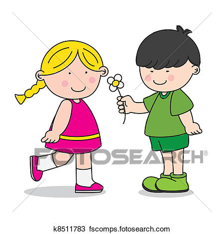450x470 Clipart Of Boy Giving A Girl A Flower K8511783