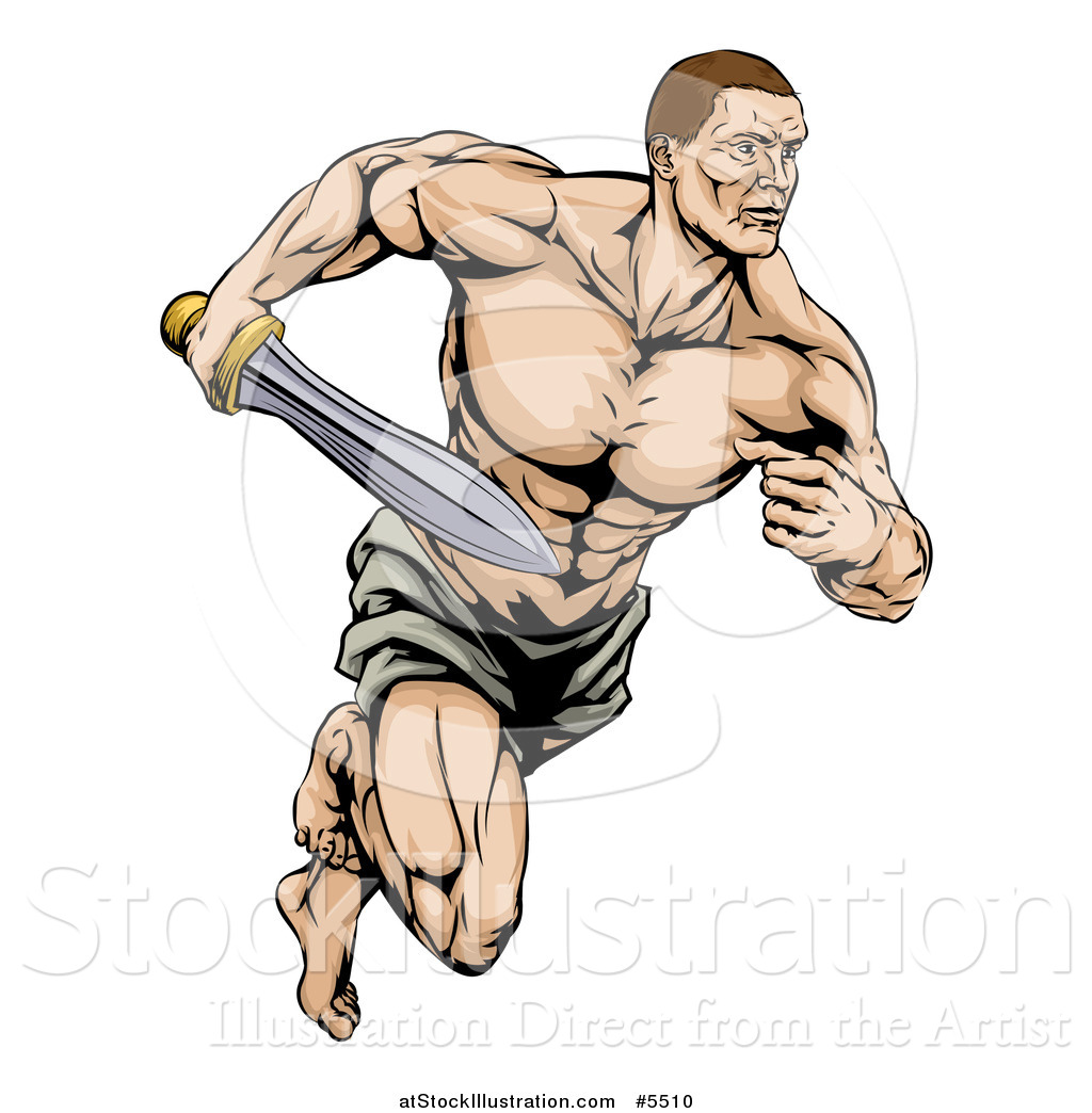 1024x1044 Vector Illustration Of A Muscular Gladiator Running With A Sword
