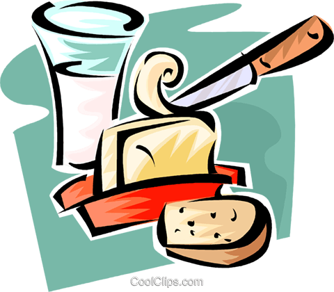 480x420 Glass Of Milk, Butter And Bread Royalty Free Vector Clip Art