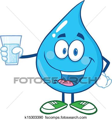 437x470 Clipart Of Water Drop Holding A Water Glass K15303390