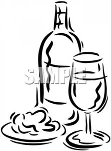 222x300 And White Glass And Bottle Of Wine With Food Clip Art Image