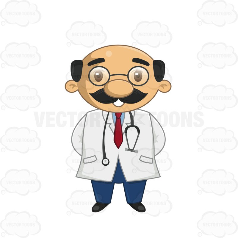 800x800 Funny Looking Bald Male Doctor With Glasses On Cartoon Clipart