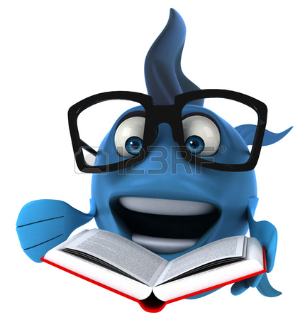423x450 Cartoon Fish With Glasses Books Stock Photo, Picture