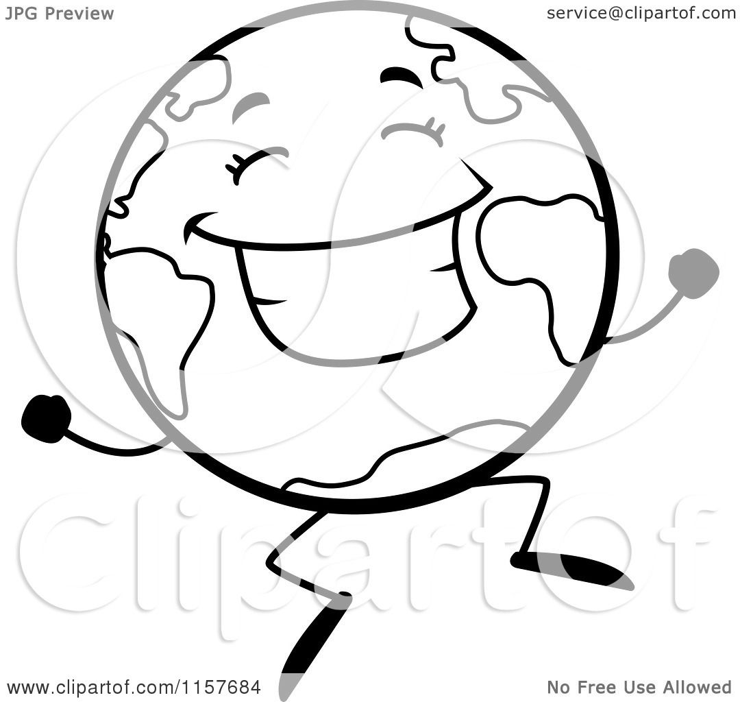 1080x1024 Cartoon Clipart Of A Black And White Happy Globe Character Jumping