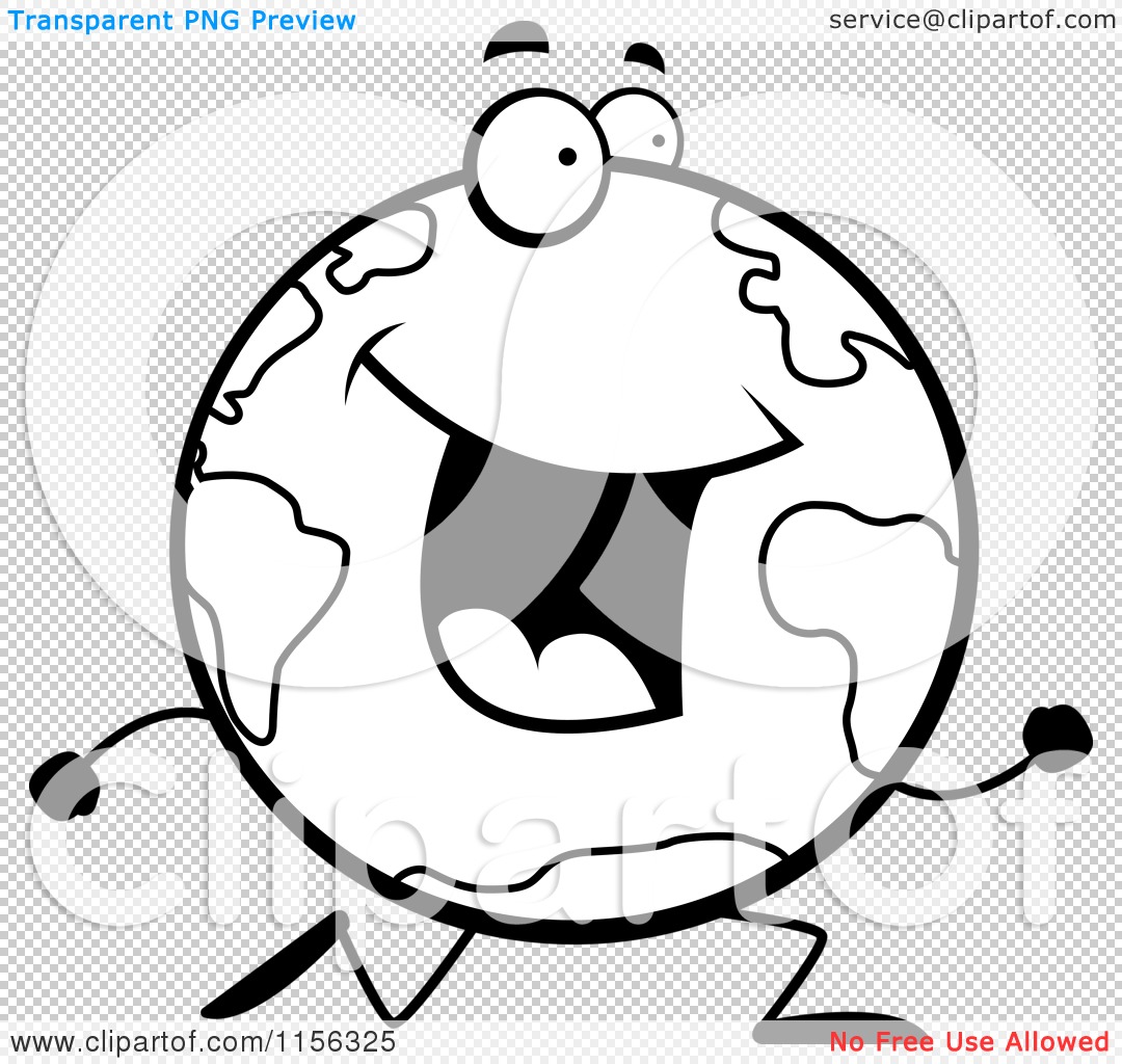 1080x1024 Cartoon Clipart Of A Black And White Happy Globe Character Running