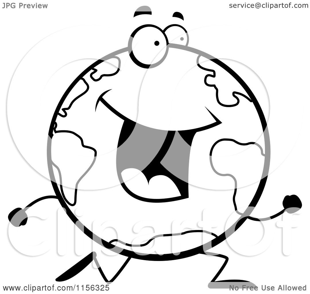 1080x1024 Cartoon Clipart Of A Black And White Happy Globe Character Running