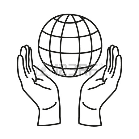 450x450 Doodle Icon. Two Hands Holding A Globe. Save The Earth