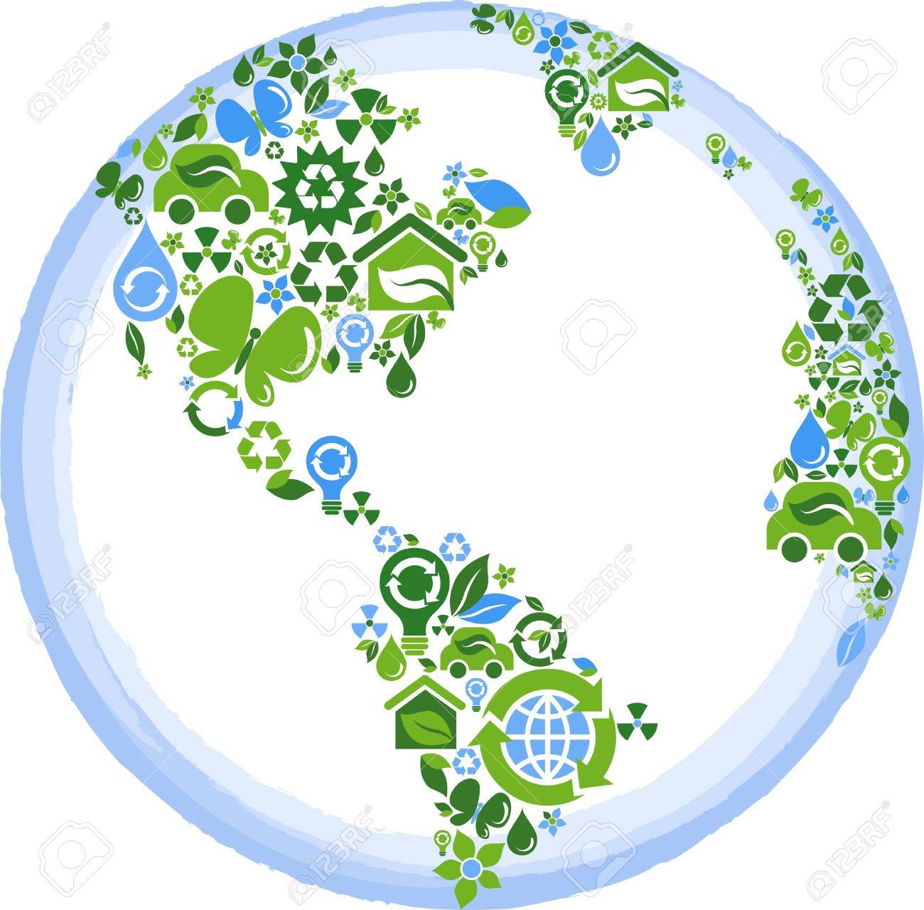 1300x1280 Globe Outline Compose Of Green And Blue Ecological Icons Royalty