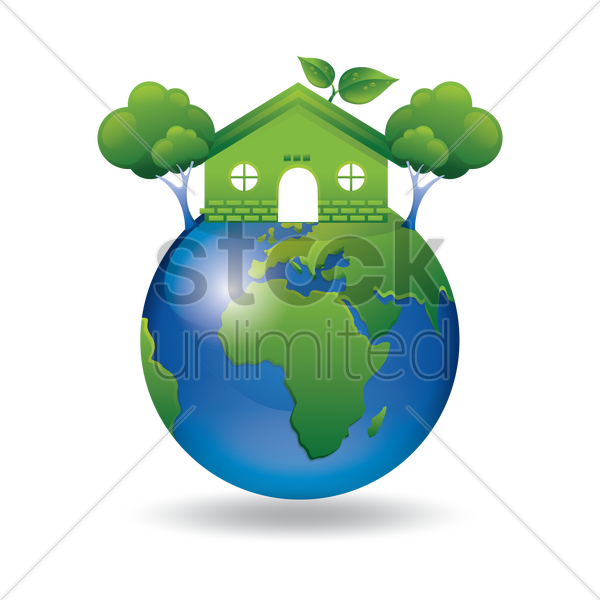 600x600 Green Earth With Go Green House And Tree Vector Image