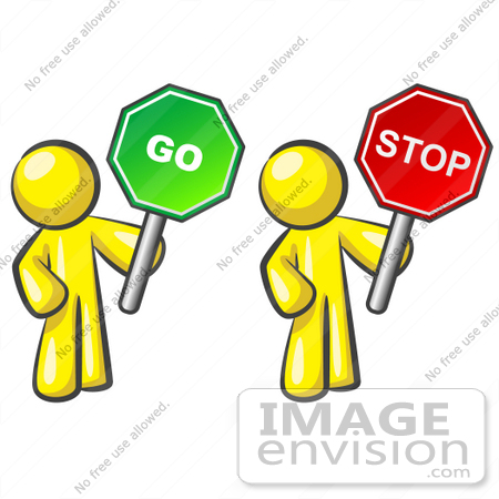 450x450 Clip Art Graphic Of Yellow Guy Characters Holding Stop And Go