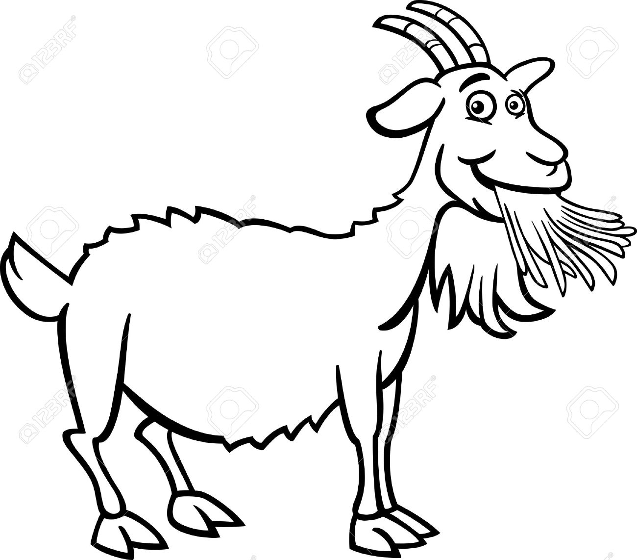 1300x1142 Black And White Cartoon Illustration Of Funny Goat Farm Animal