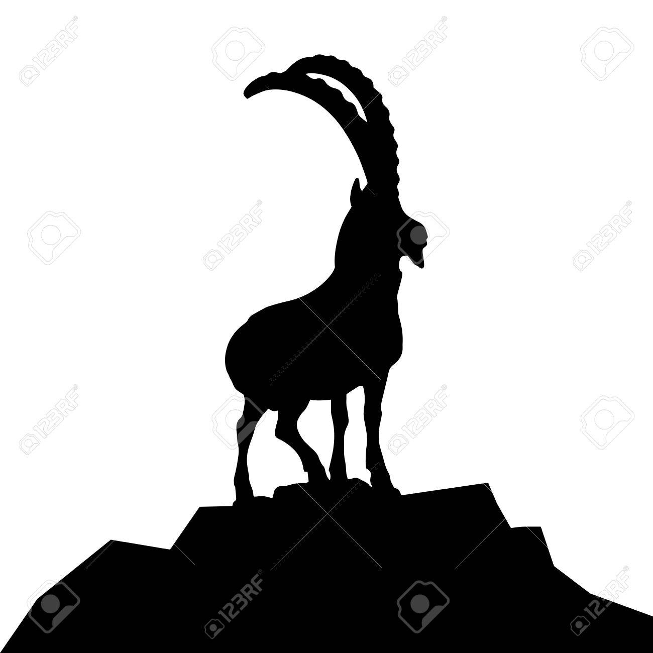 1300x1300 Detailed Illustration Of A Goat Silhouette On A Mountain Hilltop