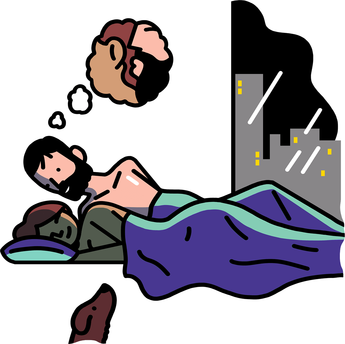 1200x1196 Married Couple Going To Sleep In The City Illustration