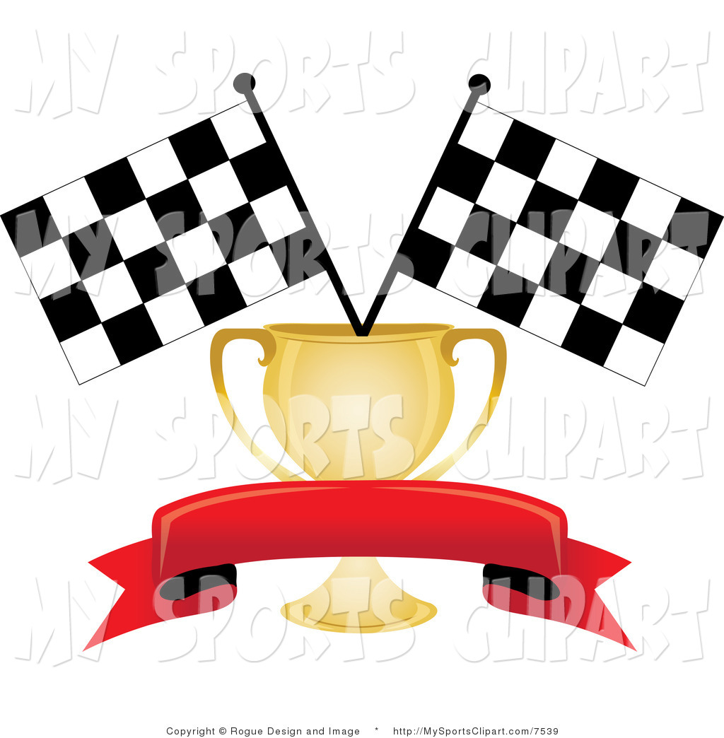 1024x1044 Sports Clip Art Of A Red Banner Gold Trophy And Two Checkered