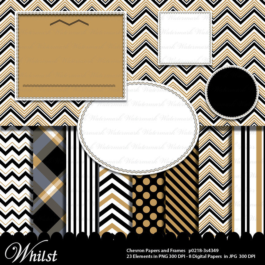 864x864 Gold And Black Clip Art Frames Chevron Clipart Digital Papers