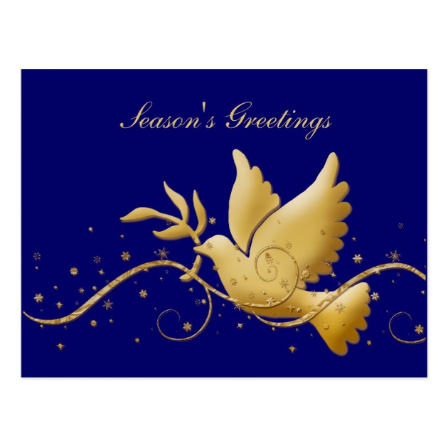630x630 Season's Greetings Dove Of Peace Gold Blue Postcard